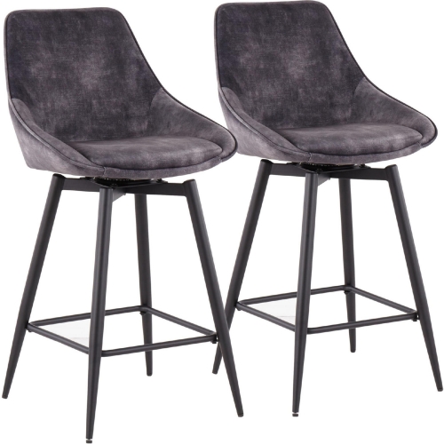 Diana 26" Counter Stool in Grey Velvet & Black Steel (Set of 2)